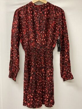 Brand New-Women’s RDI Wine/Black Animal Print Long Sleeve Smocked Waist Dress
